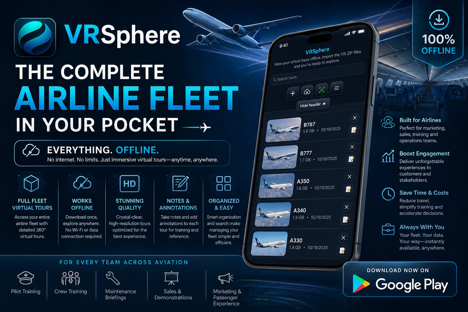 VRSphere app for aircraft virtual tours