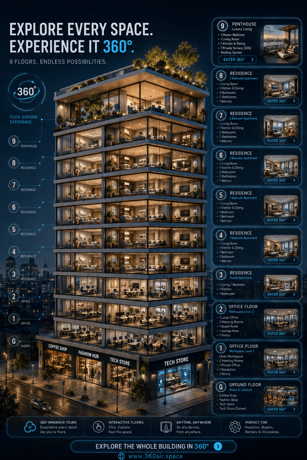 Mixed-Use Real Estate 360° Virtual Tour for Offices, Shops and Apartments