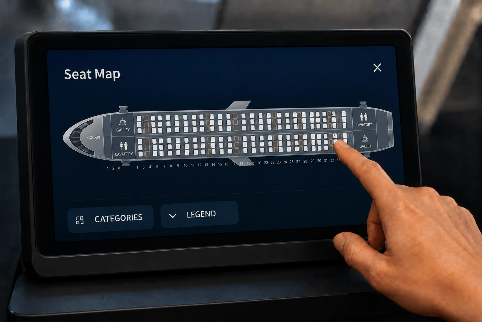 Interactive aircraft virtual tours with aircraft cabin seat map and digital presentation interface