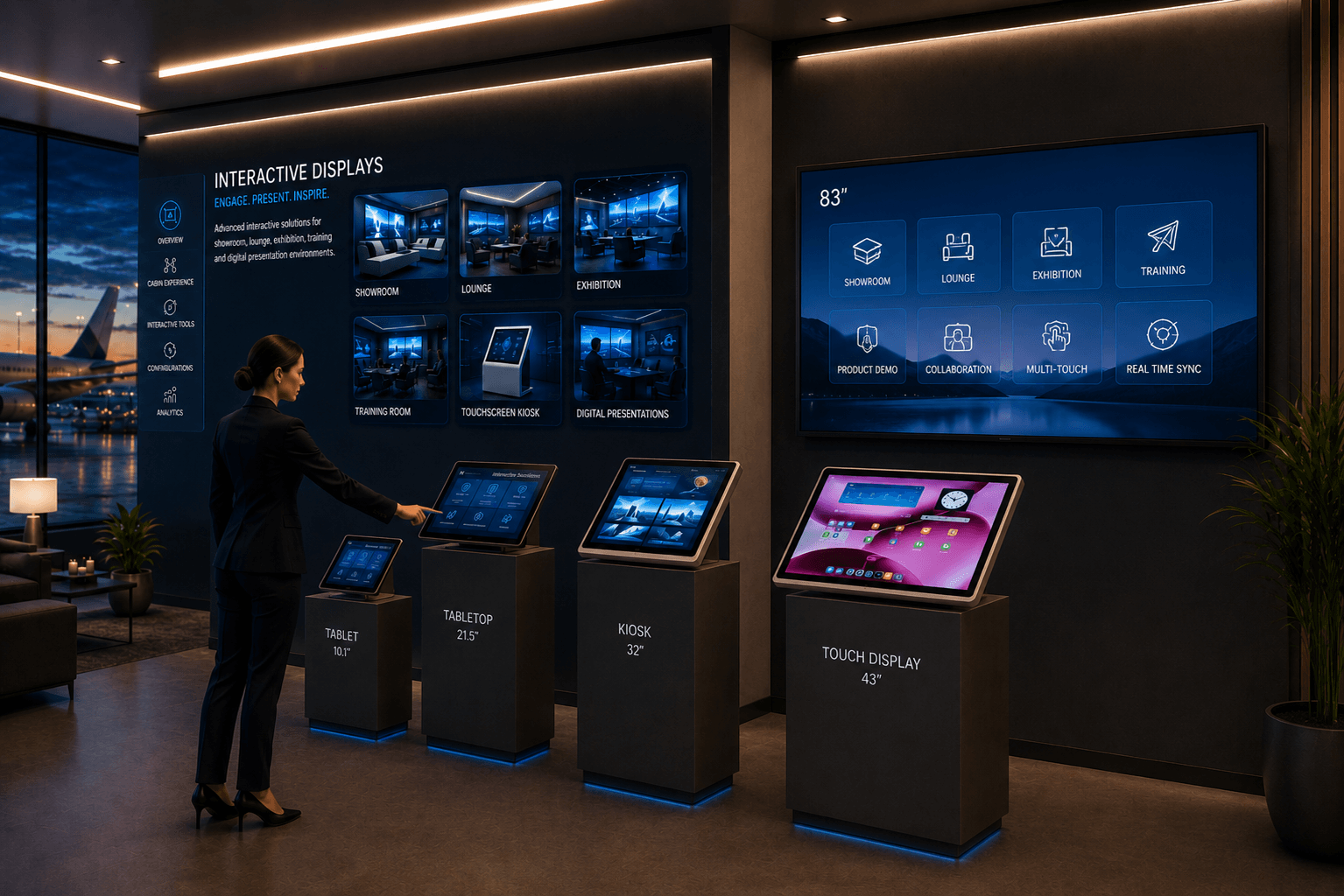 Solution d’écran interactif aviation pour visites virtuelles d’avions