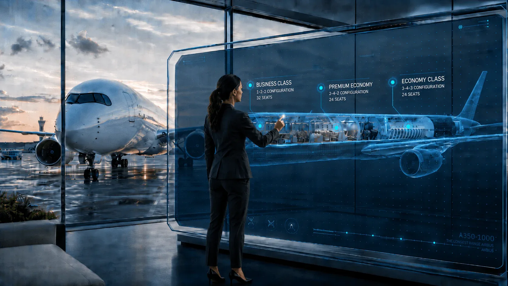 Aircraft cabin digital twin presentation with interactive aircraft data and cabin interface