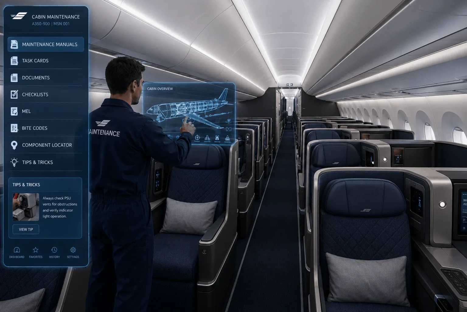 Aircraft cabin maintenance training and information tour for MRO and cabin maintenance teams