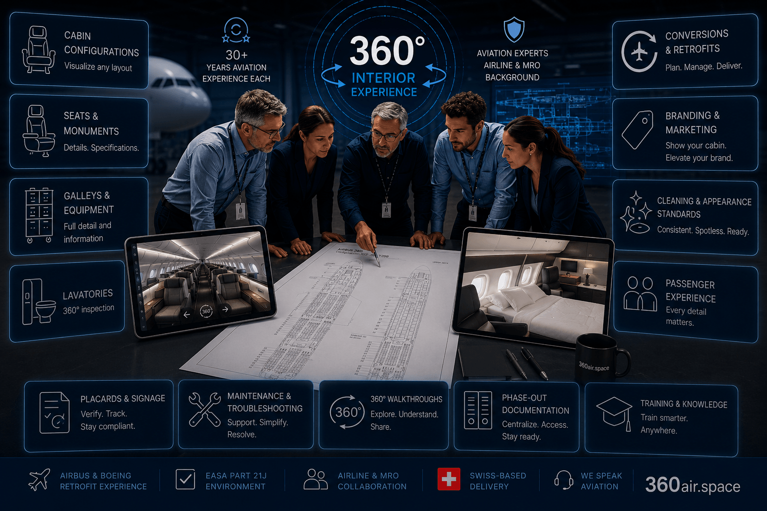 Équipe aviation expérimentée pour visites virtuelles d’avions, jumeaux numériques et solutions c…