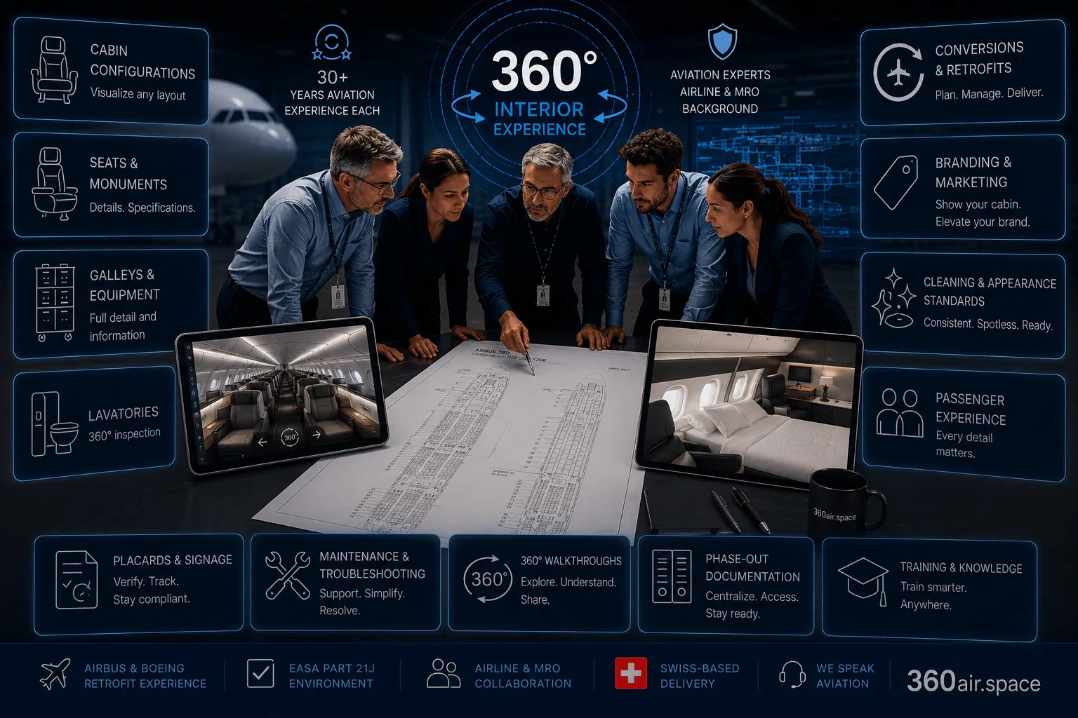 Experienced aviation team supporting aircraft virtual tours, digital twins and cabin solutions