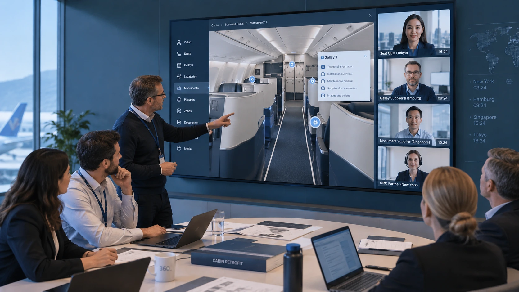 Aircraft cabin retrofit planning with distributed project teams